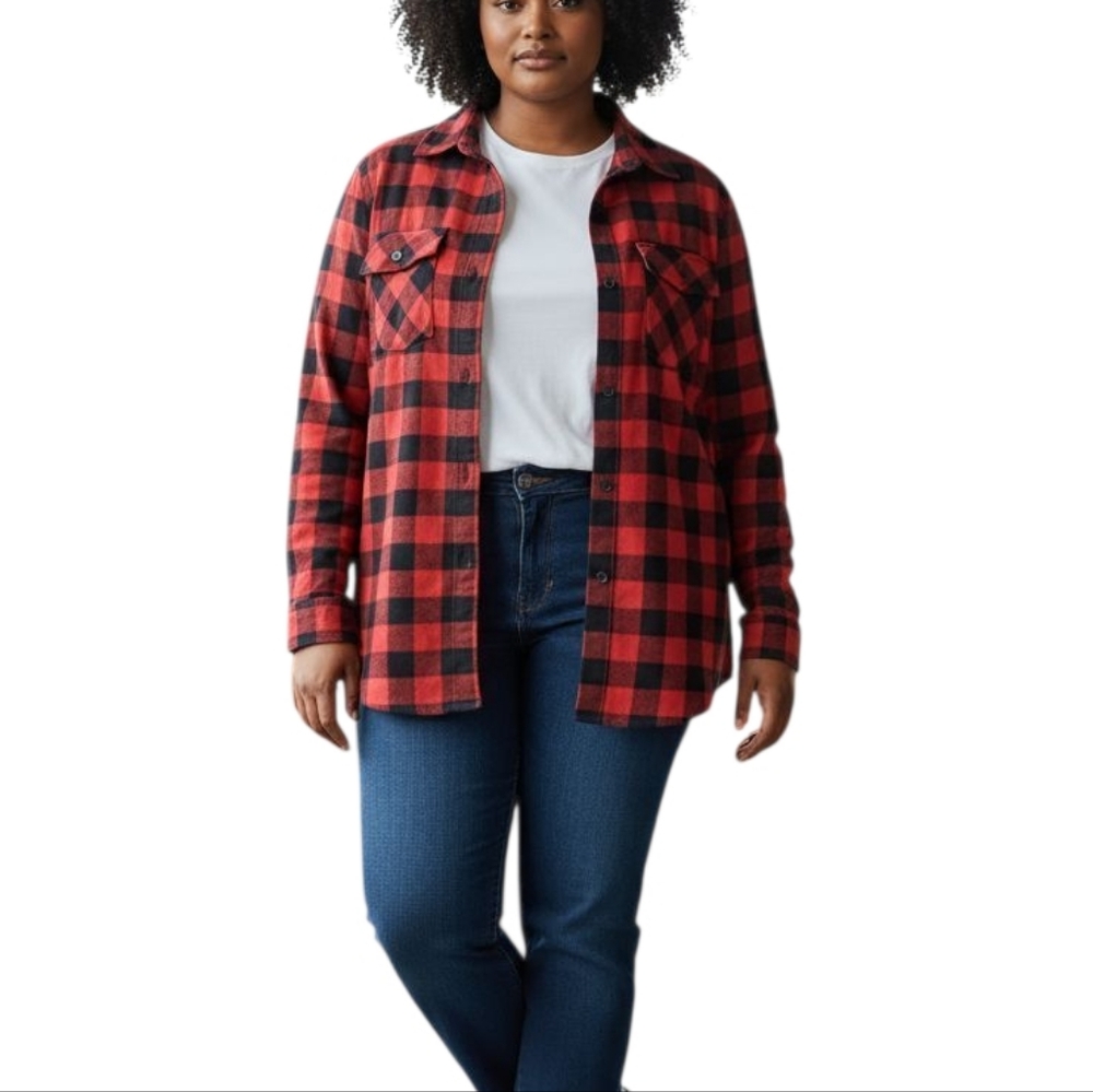 SoTeer Women's Red and Black Plaid Button Down Shirt - NWT💐